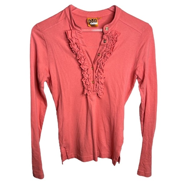 tory Burch, long sleeve ruffle, half button up blouse - Picture 1 of 8